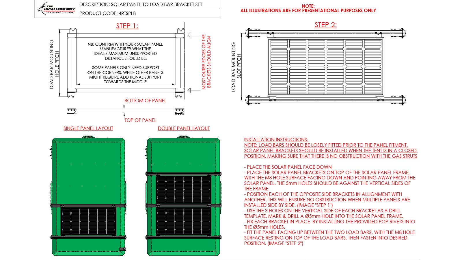Solar Panel To Load Bar Bracket Set
